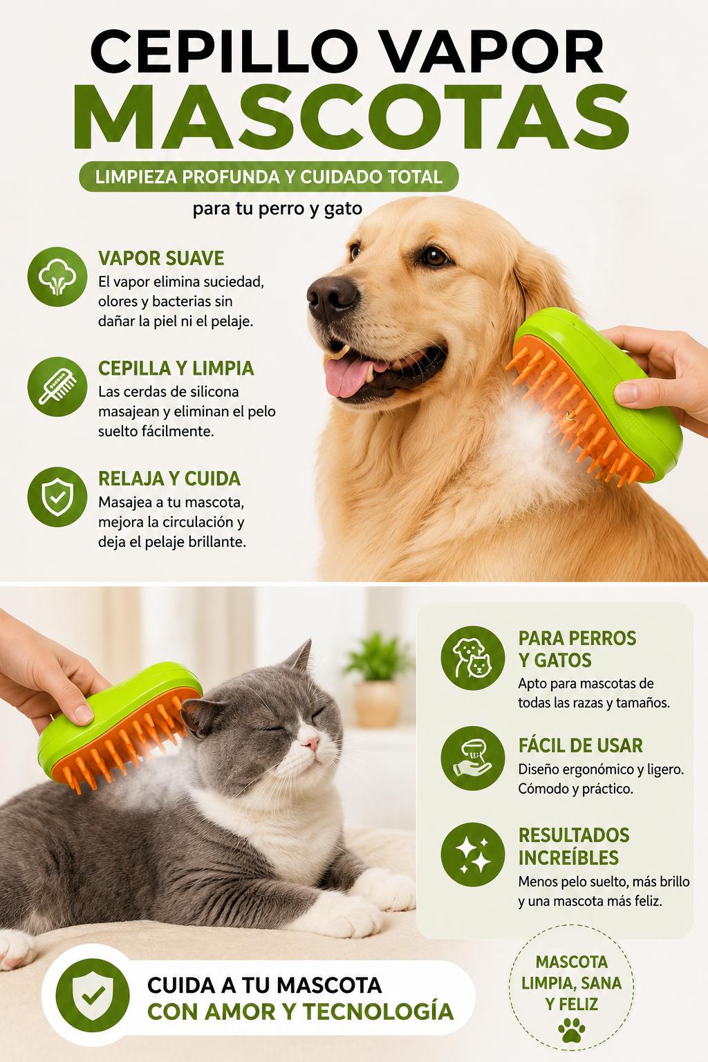 CEPILLO VAPOR MASCOTAS 3 EN 1