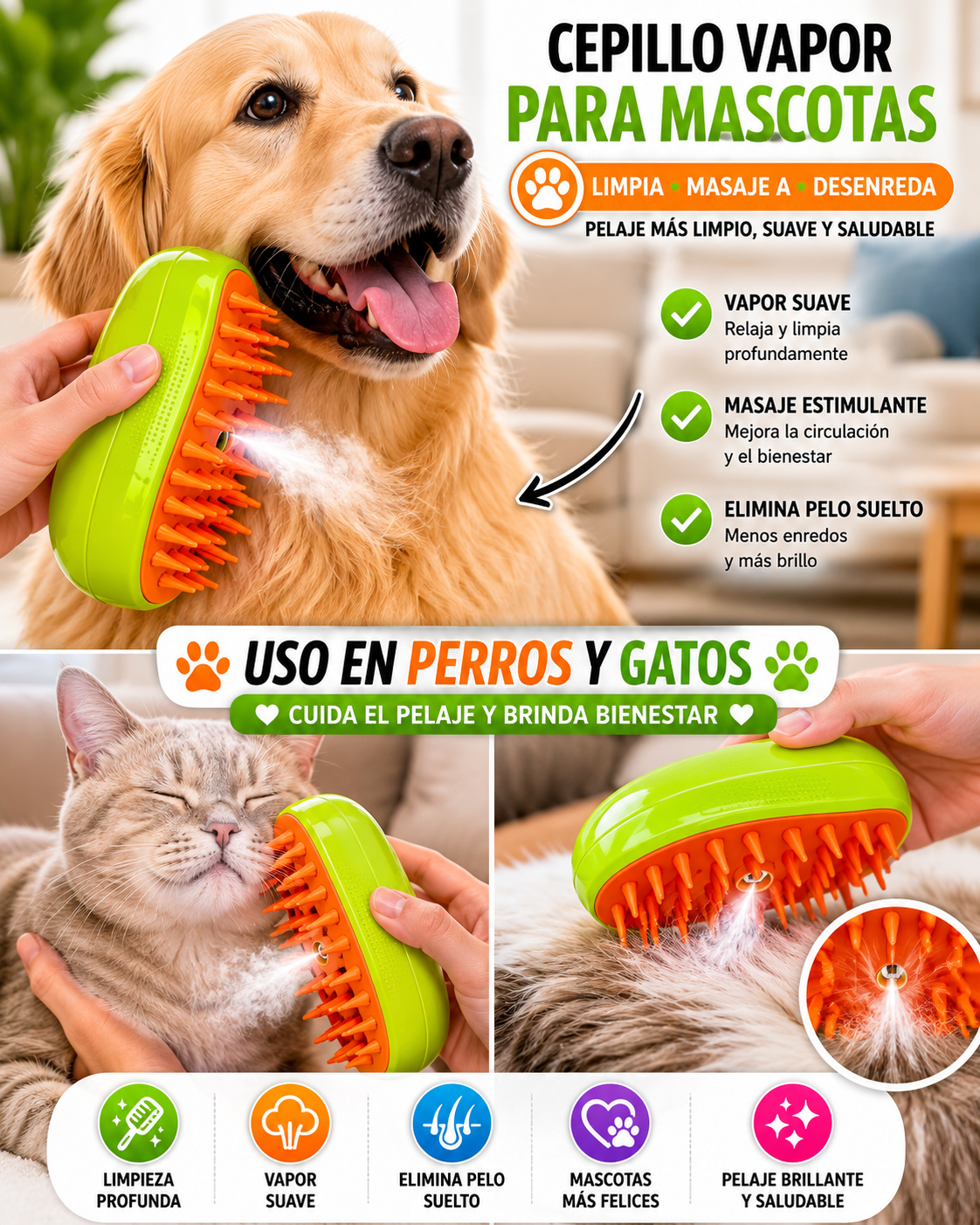 CEPILLO VAPOR MASCOTAS 3 EN 1